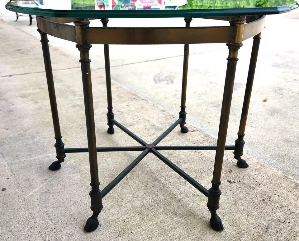 Labarge Side Table Brass Glass Hoof Footed Octagonal