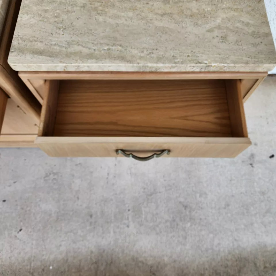 Thomasville Nightstands Blonde Marble Tops Pair
