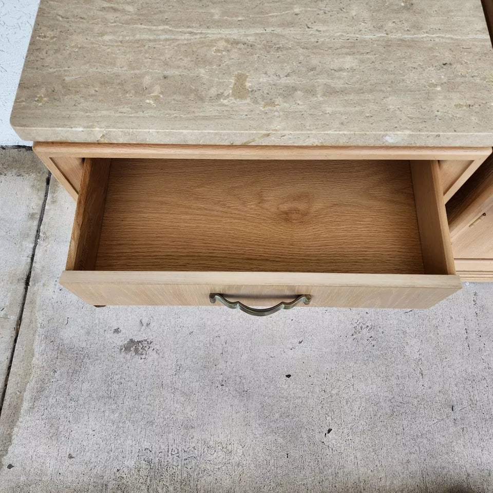 Thomasville Nightstands Blonde Marble Tops Pair
