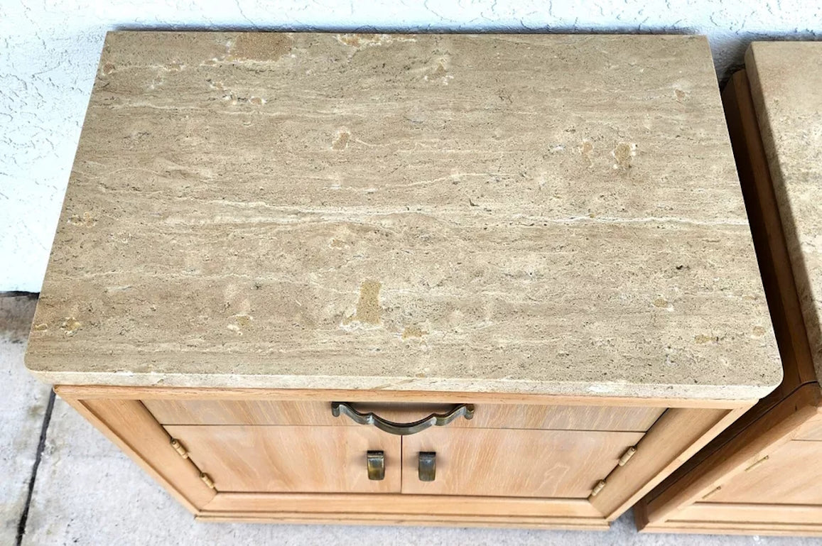 Thomasville Nightstands Blonde Marble Tops Pair