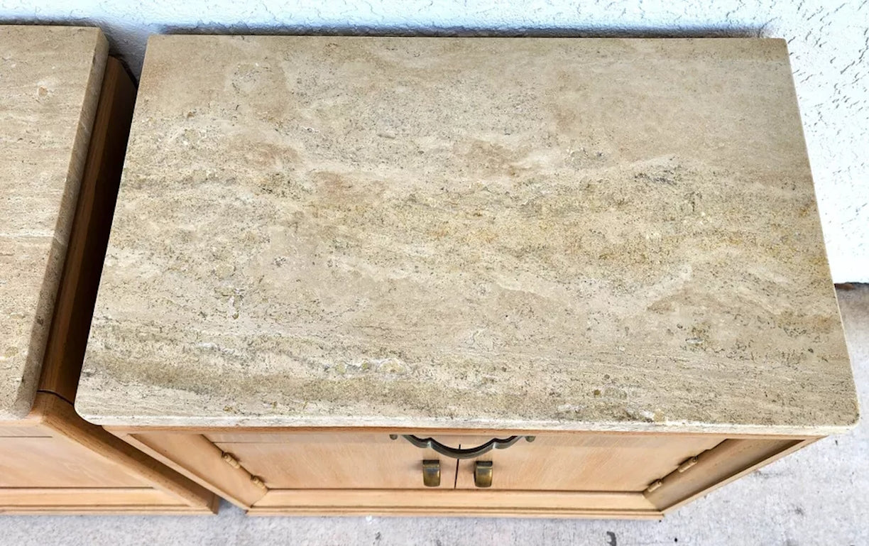Thomasville Nightstands Blonde Marble Tops Pair