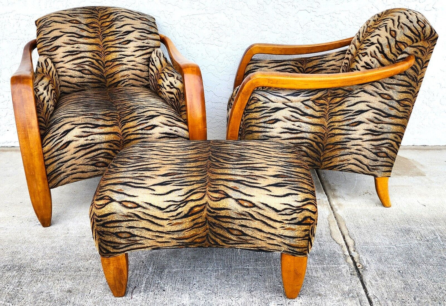 Vintage Club Chairs & Ottoman A Pair