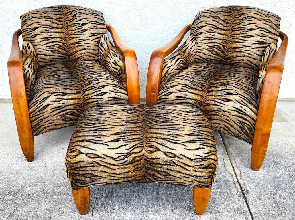 Vintage Club Chairs & Ottoman A Pair