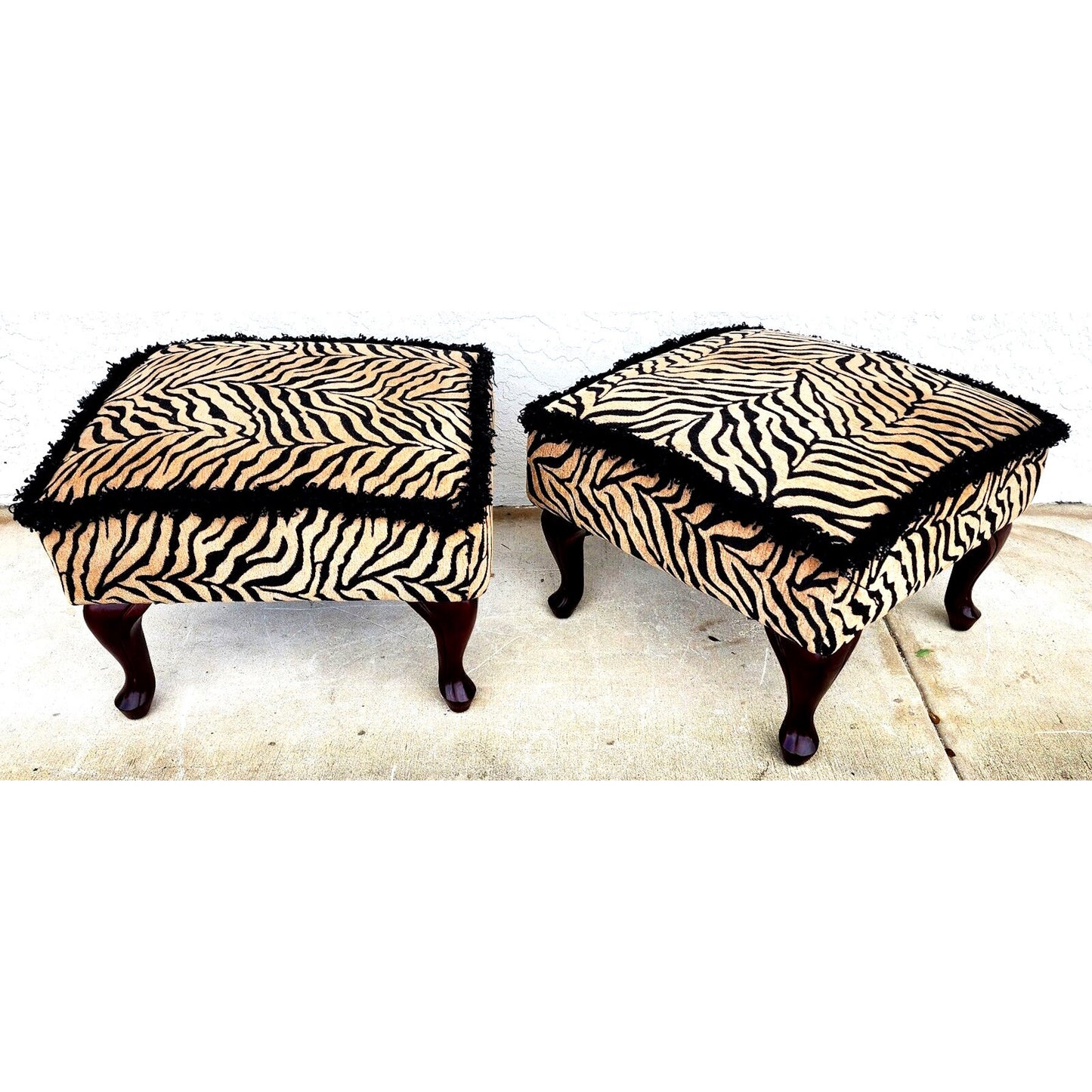 African Tiger Ottomans Pair