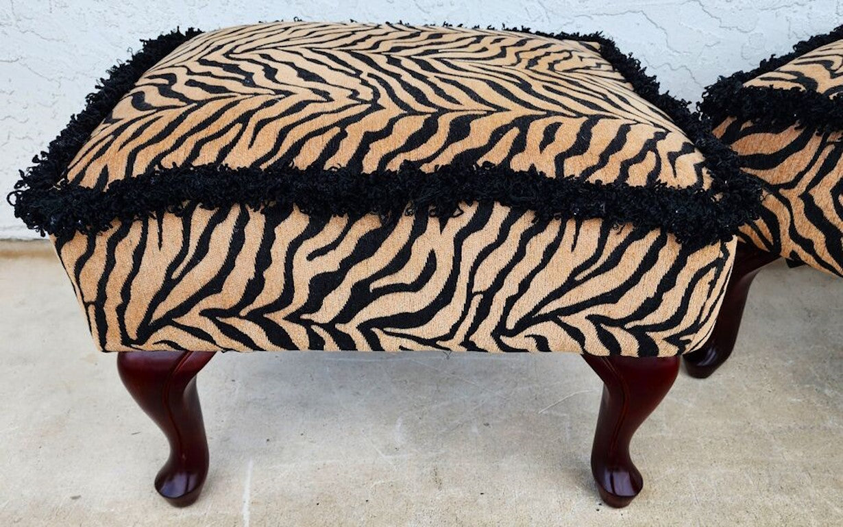 African Tiger Ottomans Pair