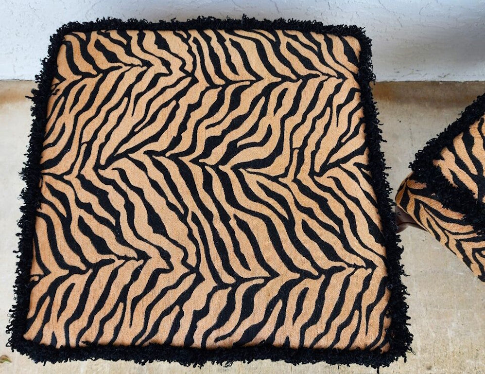 African Tiger Ottomans Pair