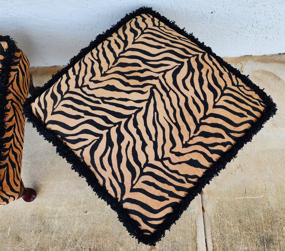 African Tiger Ottomans Pair