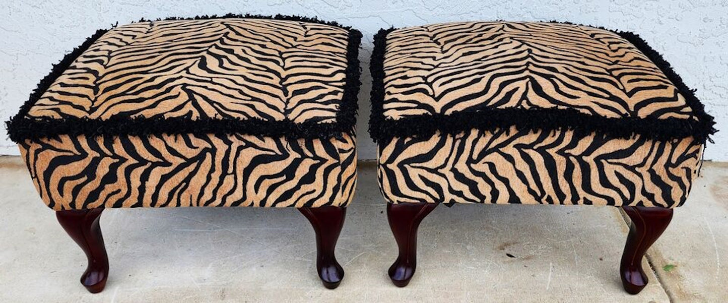 African Tiger Ottomans Pair