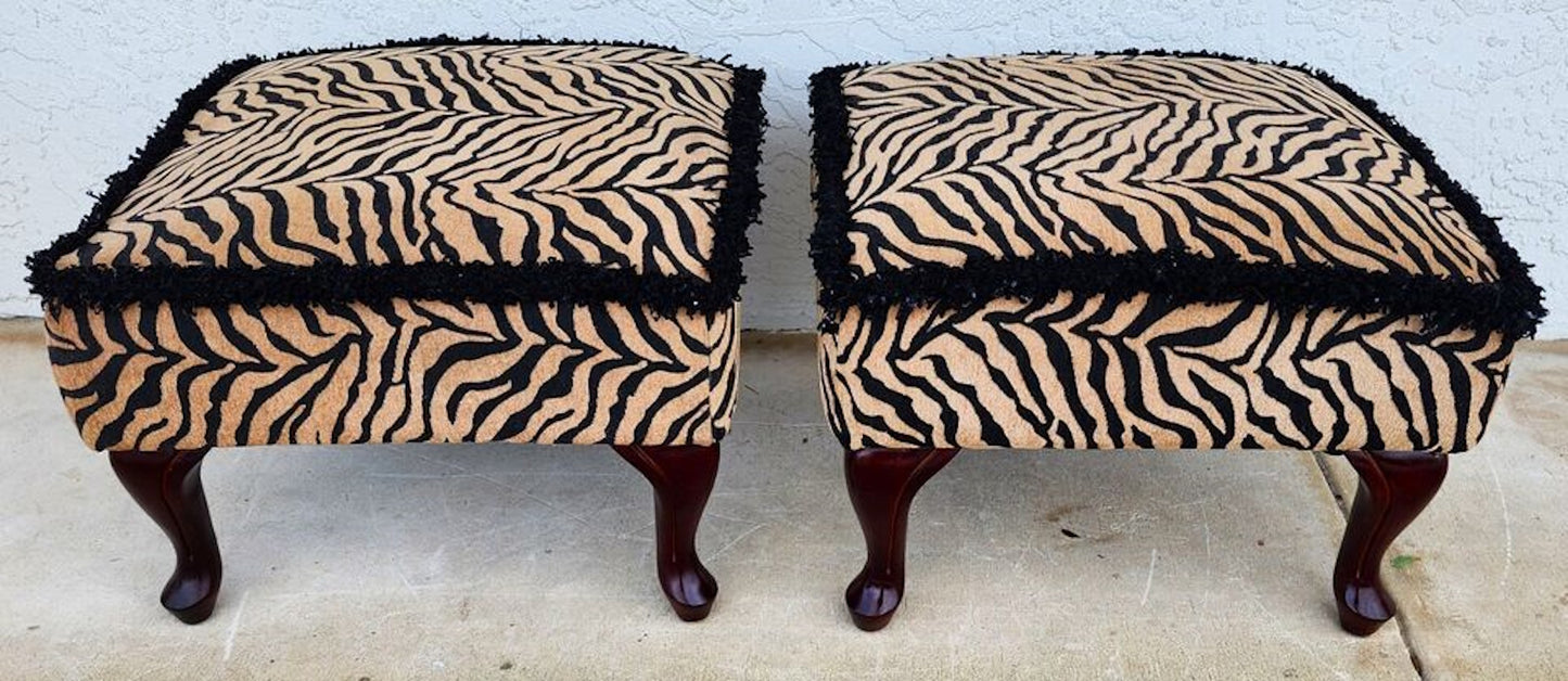 African Tiger Ottomans Pair