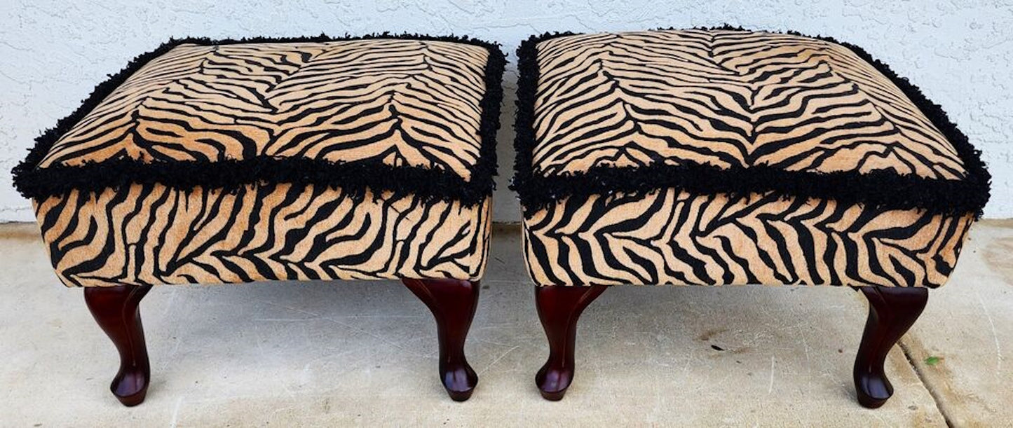 African Tiger Ottomans Pair