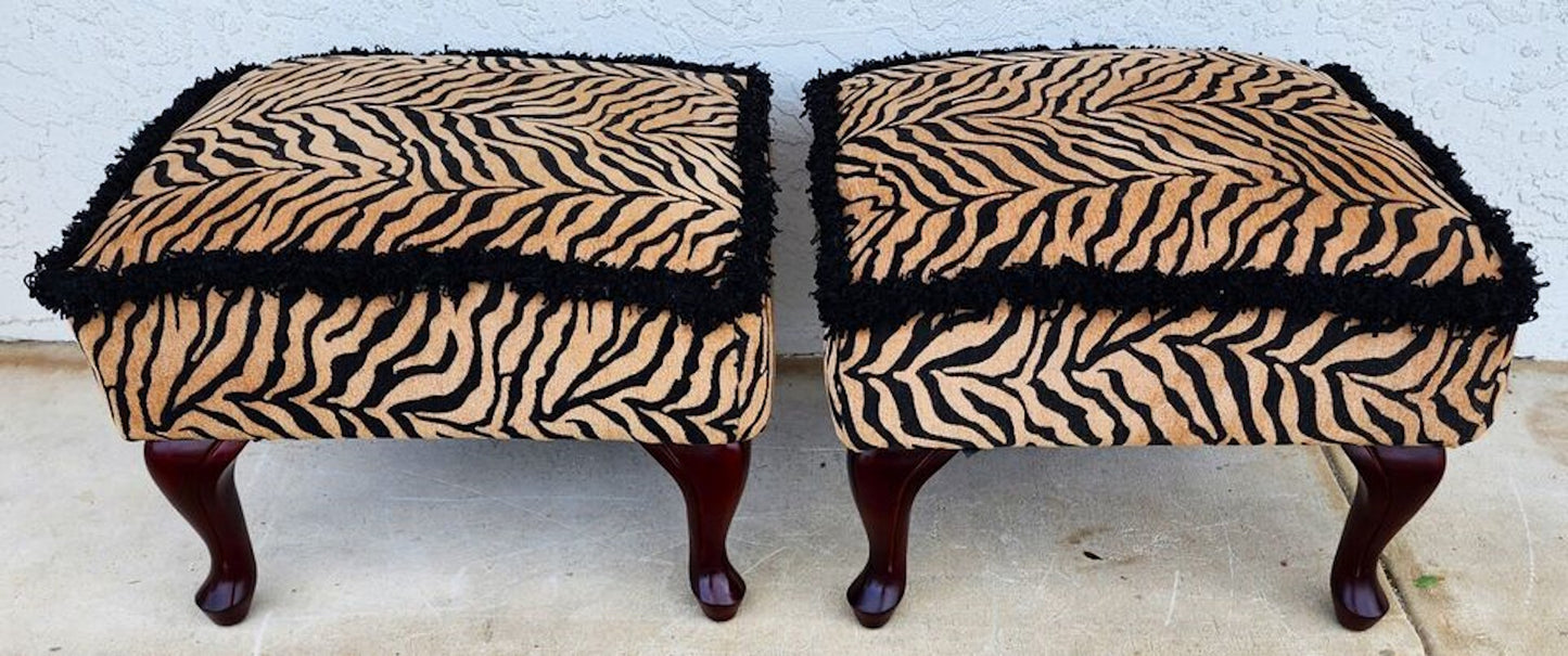 African Tiger Ottomans Pair