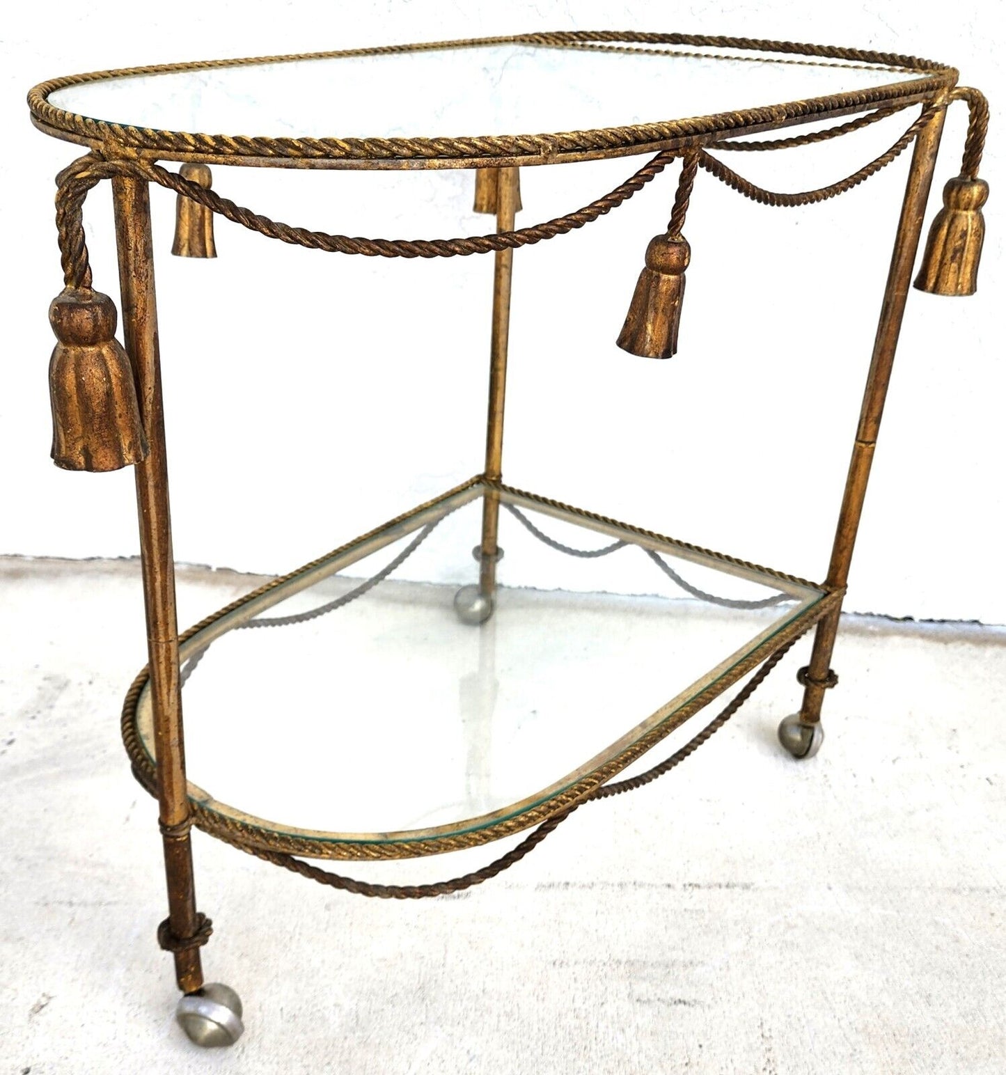 Vintage Bar Cart Italian Gilt Rope & Tassel Drinks Trolley