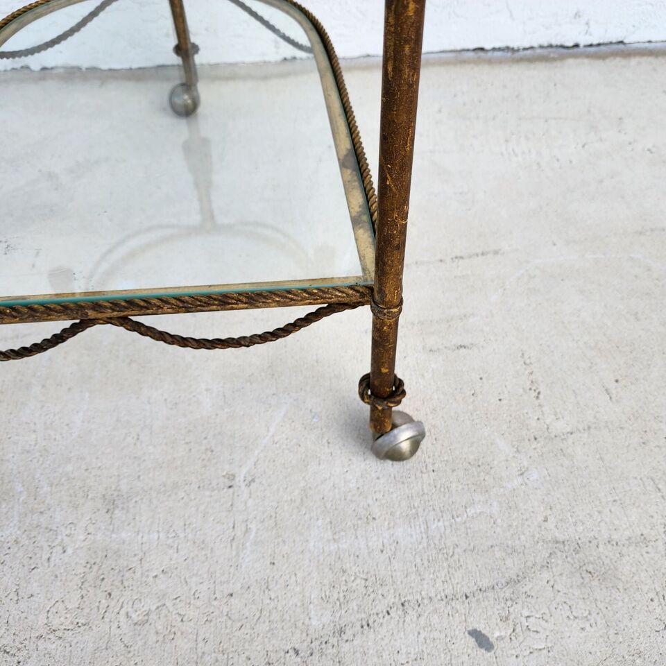 Vintage Bar Cart Italian Gilt Rope & Tassel Drinks Trolley
