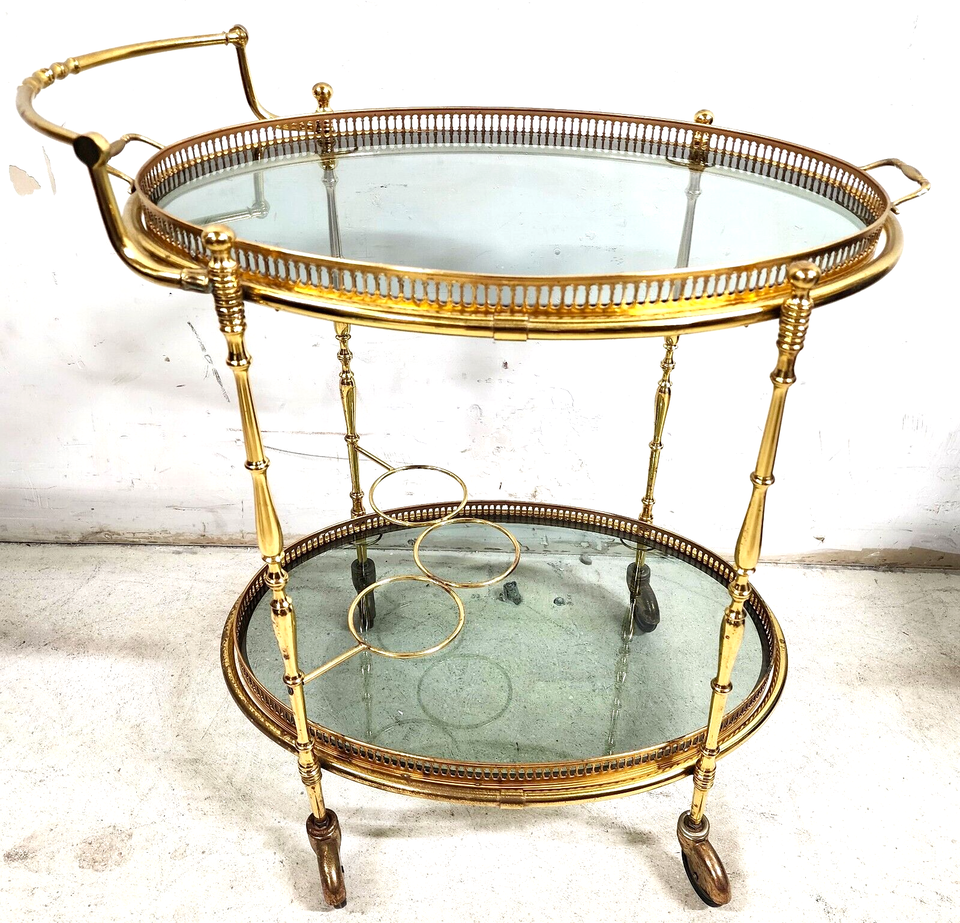 Vintage Bar Cart Italian Gilt Rope & Tassel Drinks Trolley