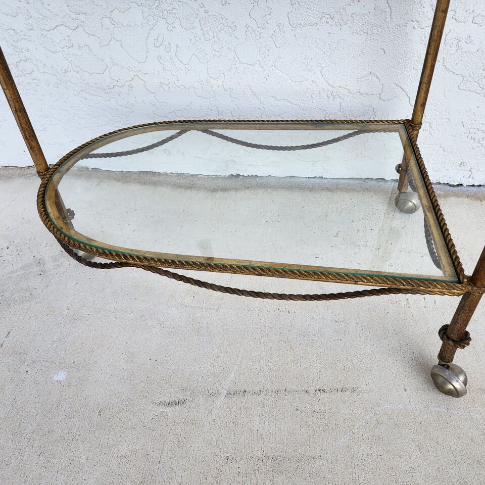 Vintage Bar Cart Italian Gilt Rope & Tassel Drinks Trolley