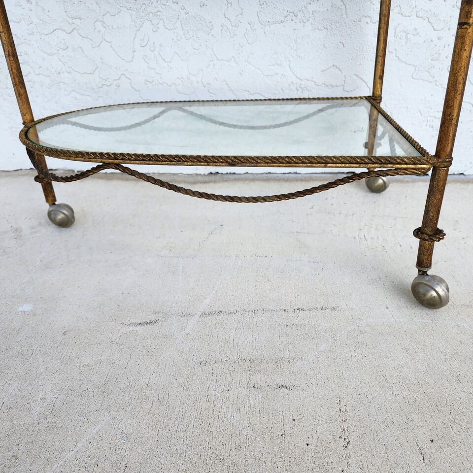 Vintage Bar Cart Italian Gilt Rope & Tassel Drinks Trolley