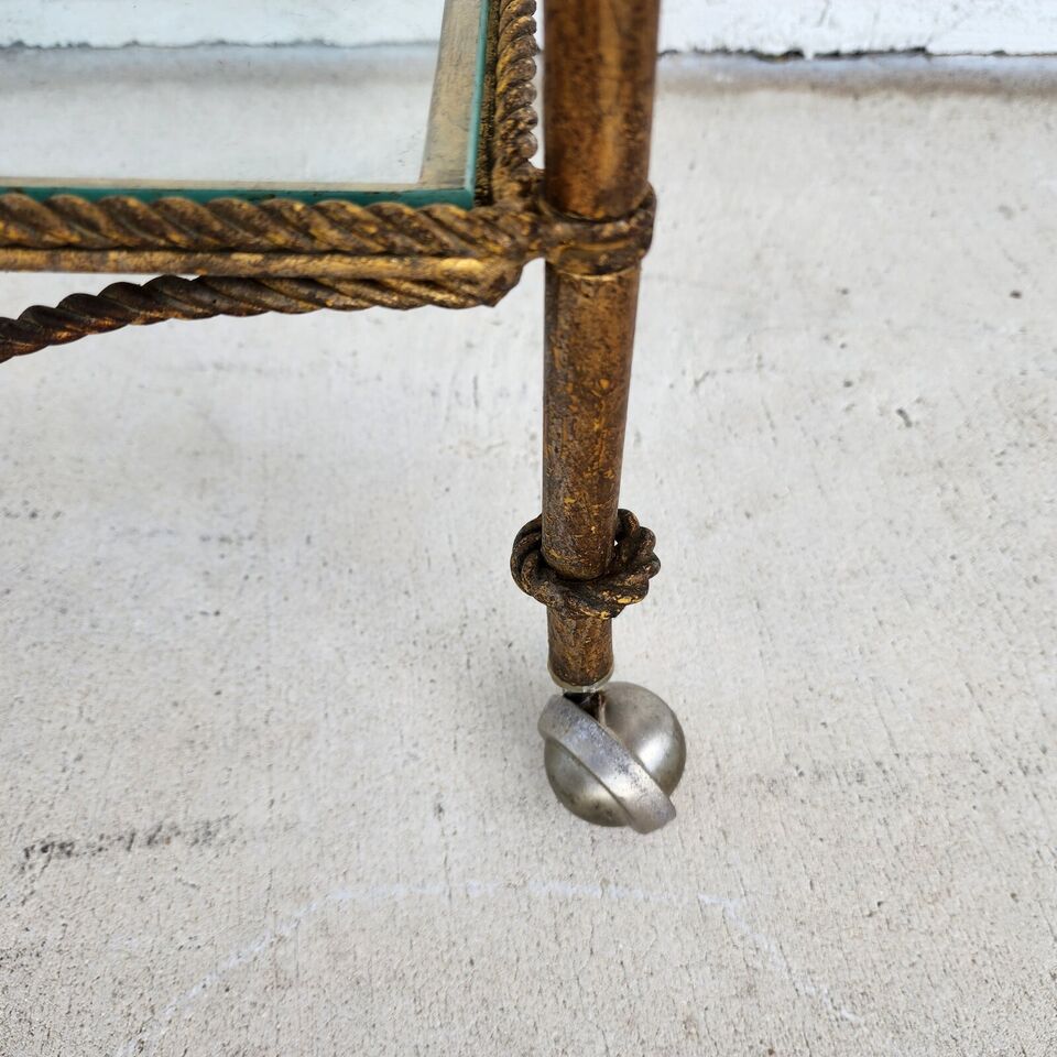 Vintage Bar Cart Italian Gilt Rope & Tassel Drinks Trolley