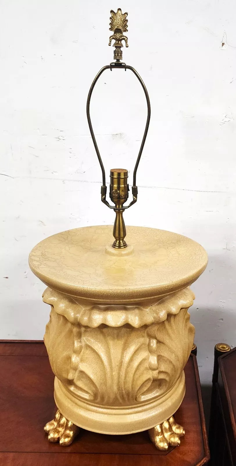 Vintage WILDWOOD Table Lamps Ceramic Gilt Paw Footed Pair