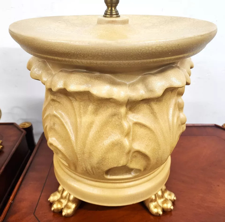Vintage WILDWOOD Table Lamps Ceramic Gilt Paw Footed Pair