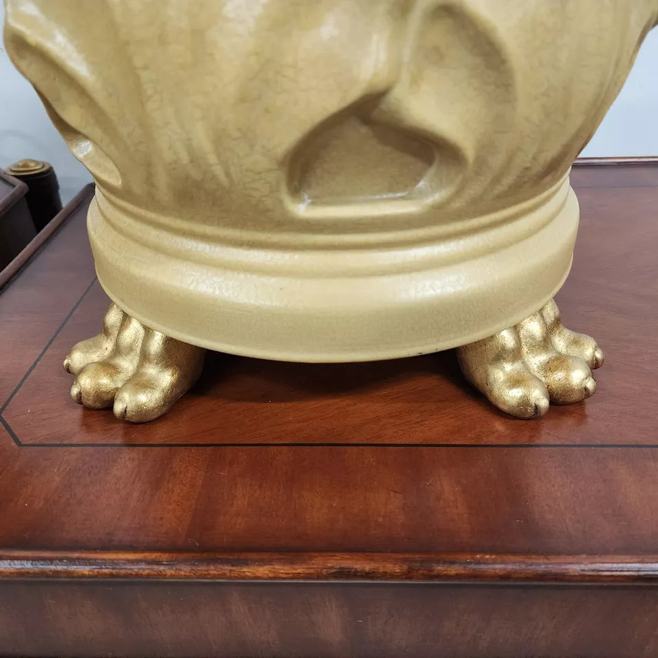 Vintage WILDWOOD Table Lamps Ceramic Gilt Paw Footed Pair