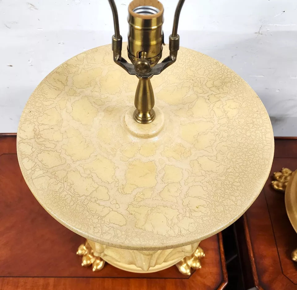 Vintage WILDWOOD Table Lamps Ceramic Gilt Paw Footed Pair