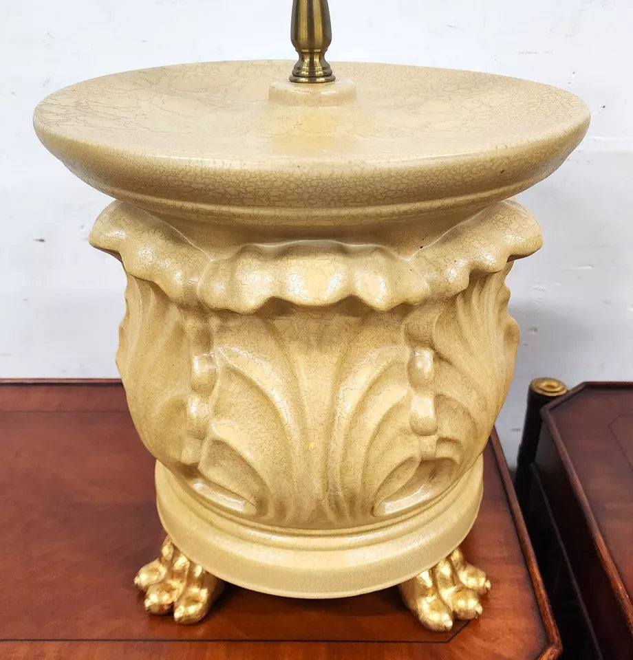 Vintage WILDWOOD Table Lamps Ceramic Gilt Paw Footed Pair