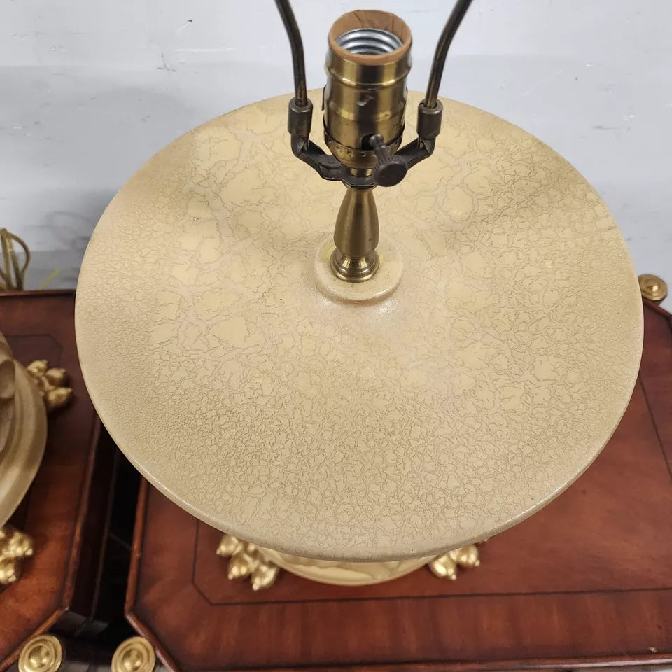 Vintage WILDWOOD Table Lamps Ceramic Gilt Paw Footed Pair