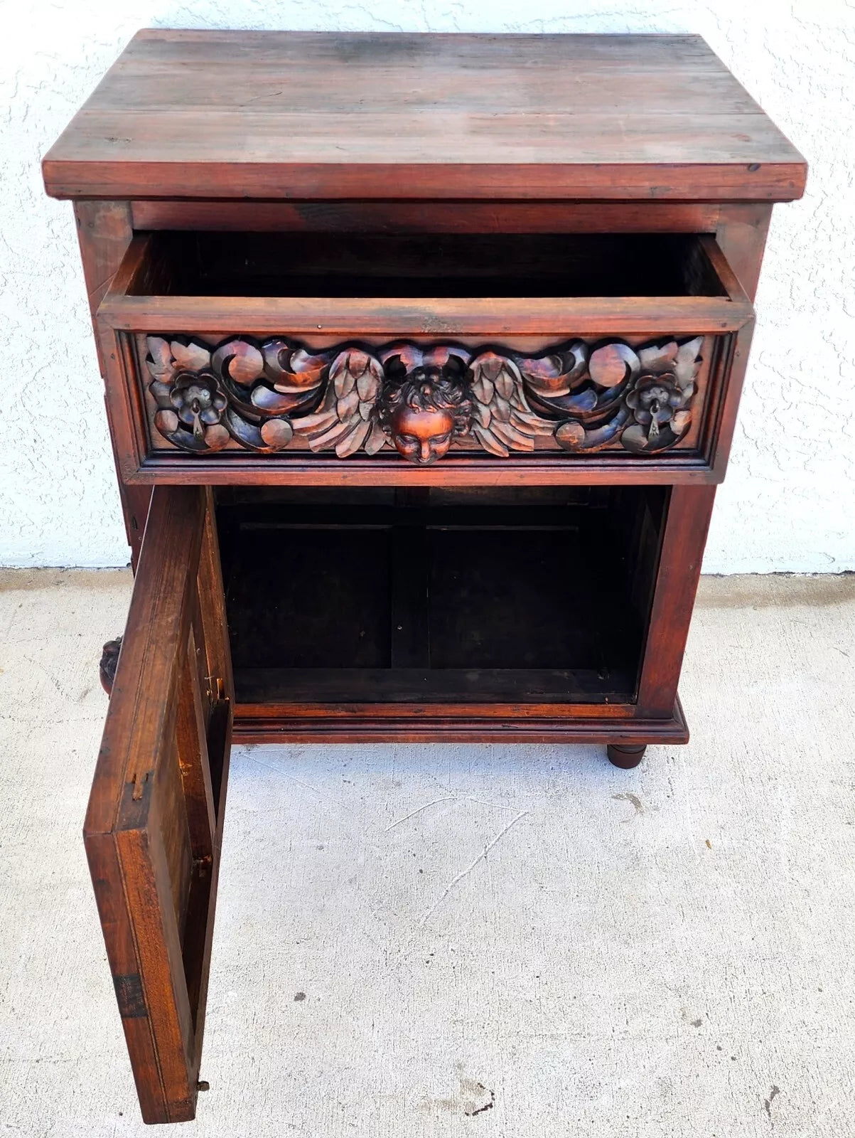 Hand Carved Angels Nightstand Side Table