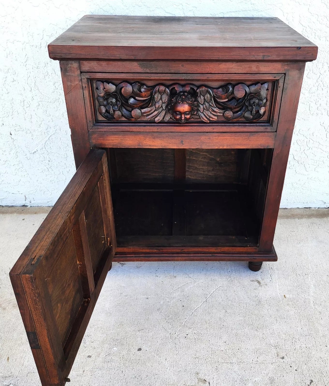 Hand Carved Angels Nightstand Side Table