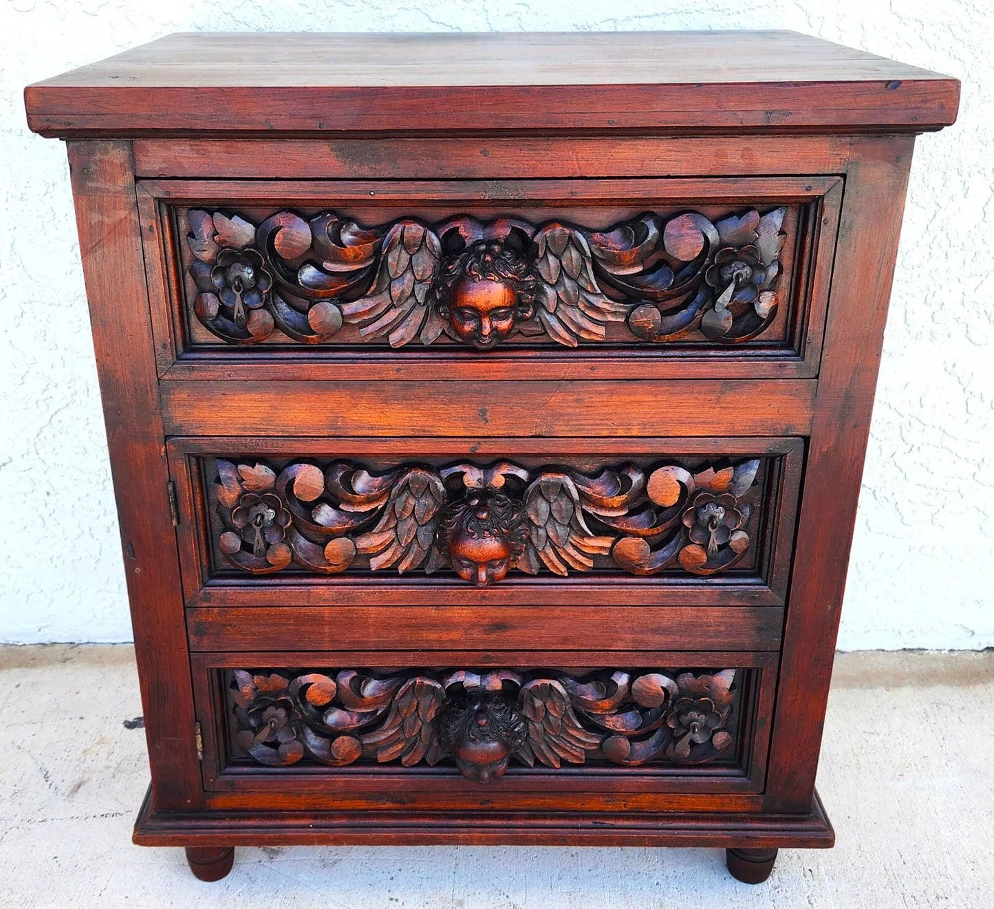 Hand Carved Angels Nightstand Side Table
