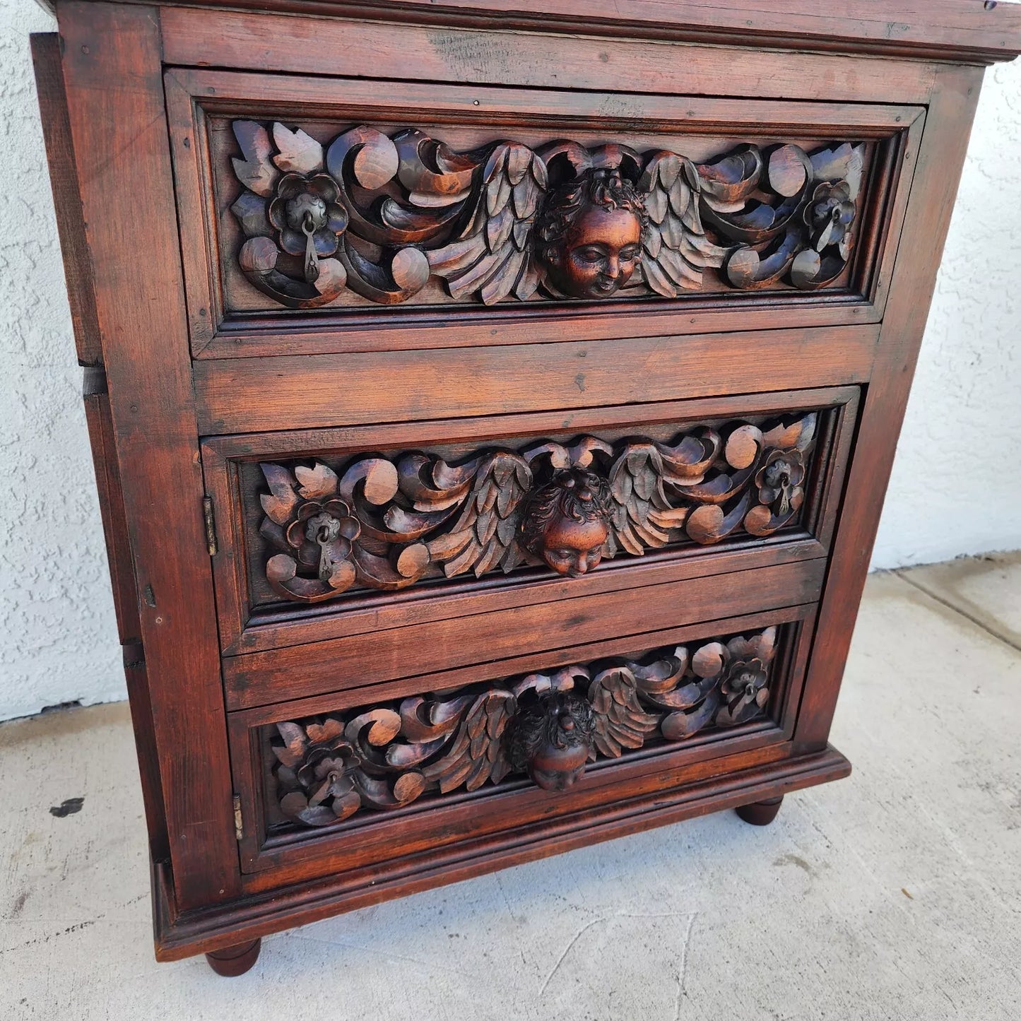 Hand Carved Angels Nightstand Side Table