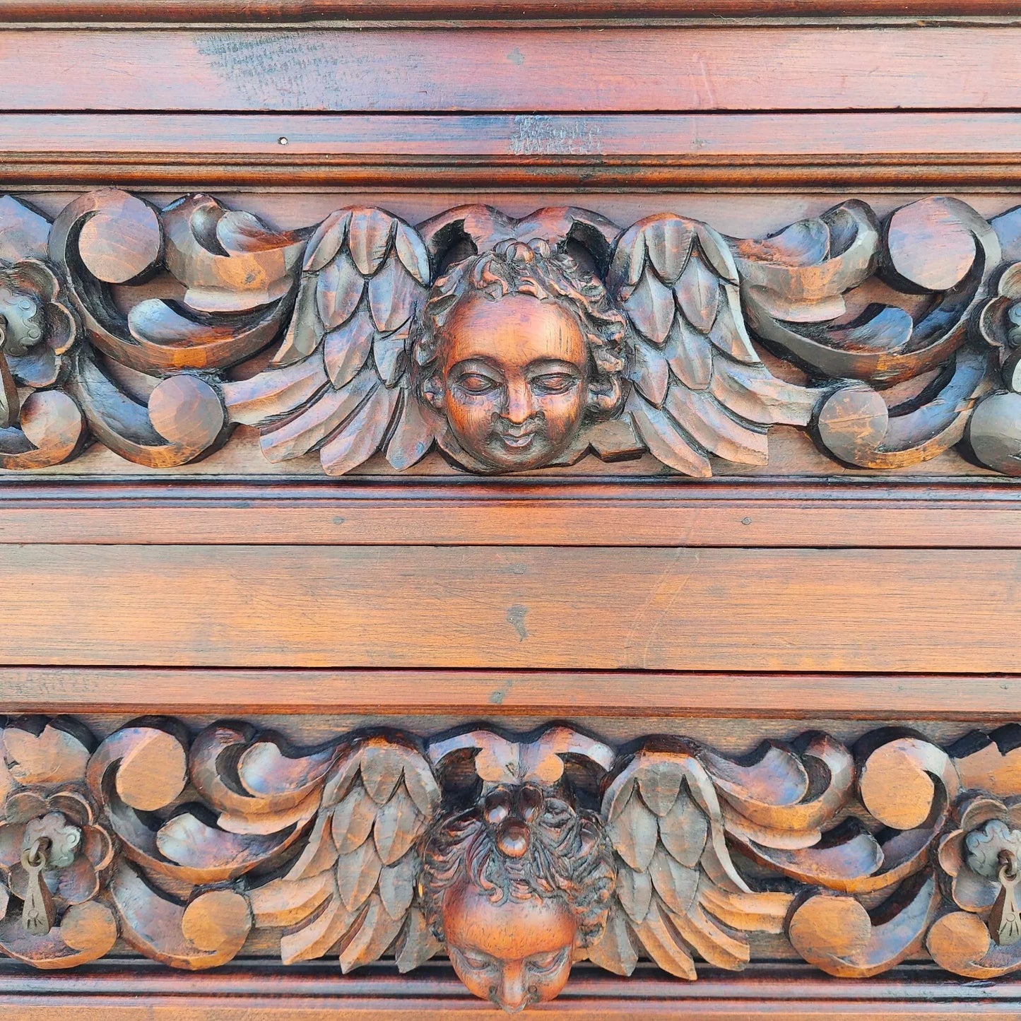 Hand Carved Angels Nightstand Side Table