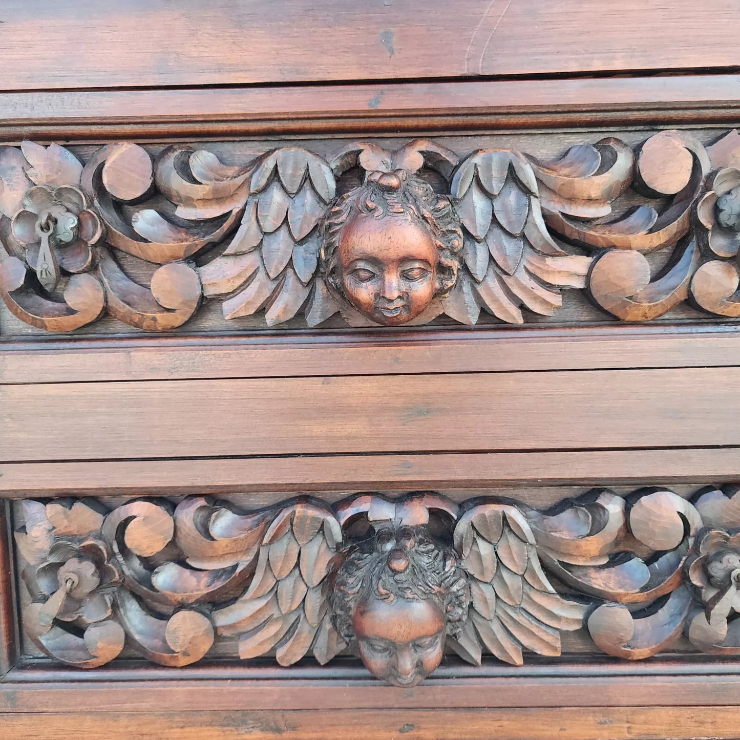 Hand Carved Angels Nightstand Side Table