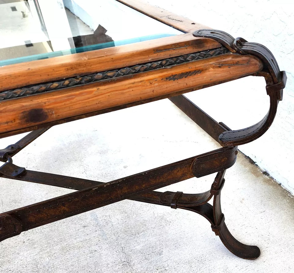 Adnet Hermes Style Coffee Table Equestrian Ranch Rustic