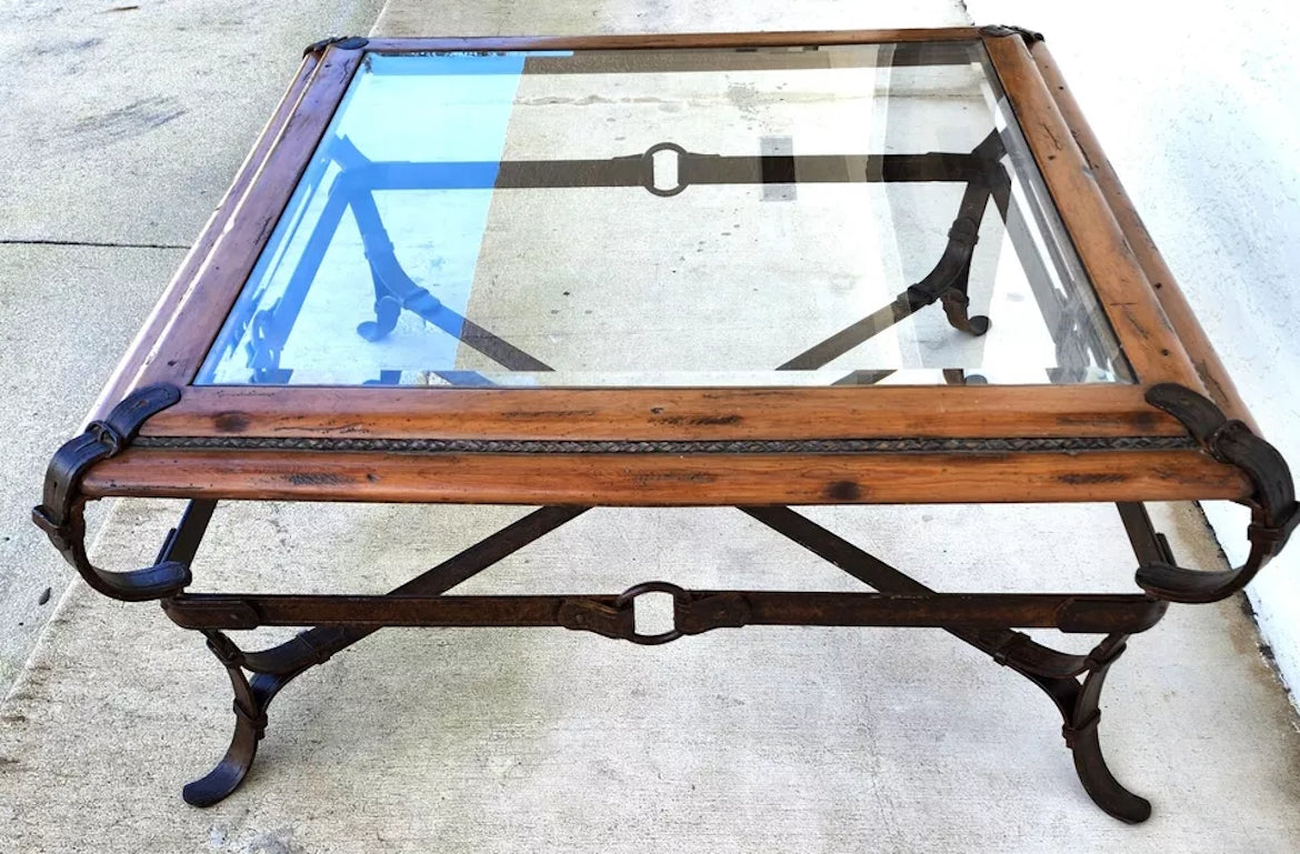 Adnet Hermes Style Coffee Table Equestrian Ranch Rustic