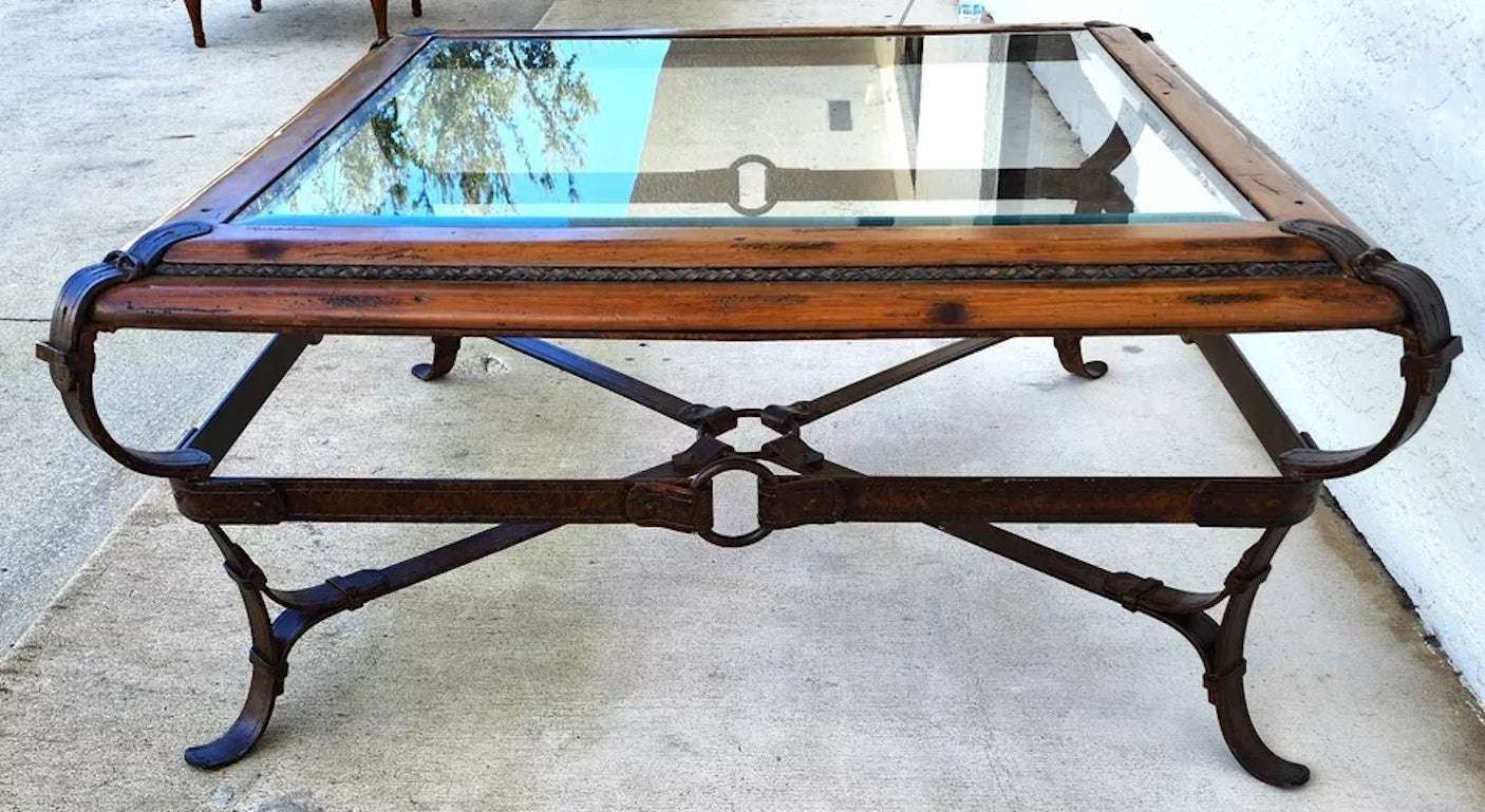 Adnet Hermes Style Coffee Table Equestrian Ranch Rustic