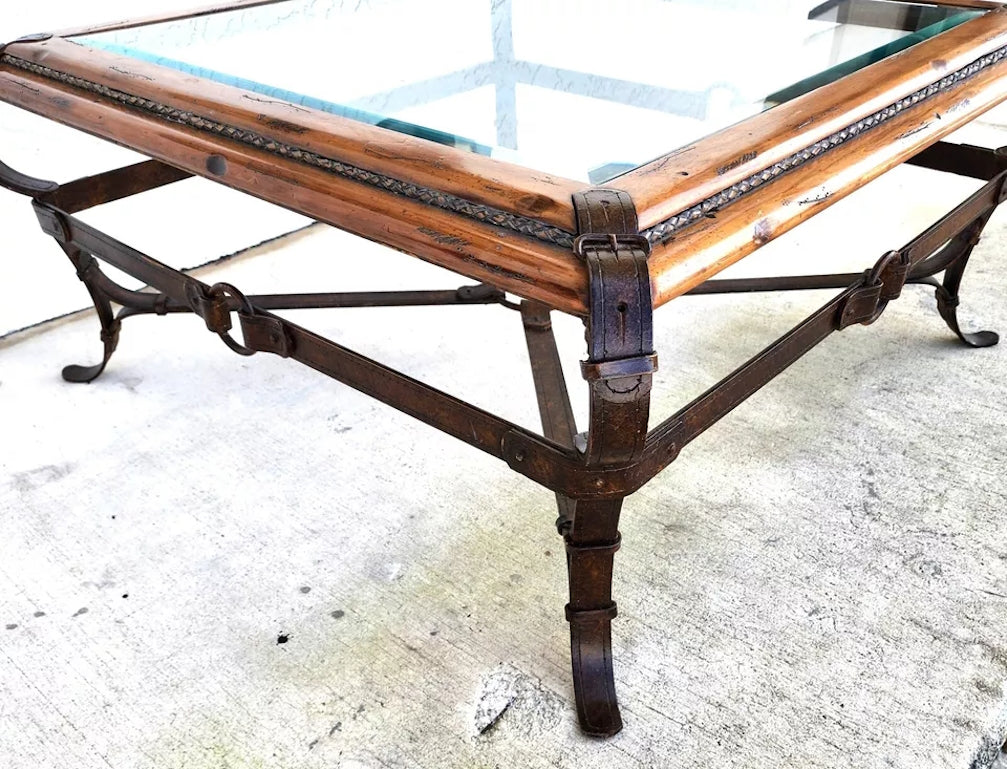 Adnet Hermes Style Coffee Table Equestrian Ranch Rustic