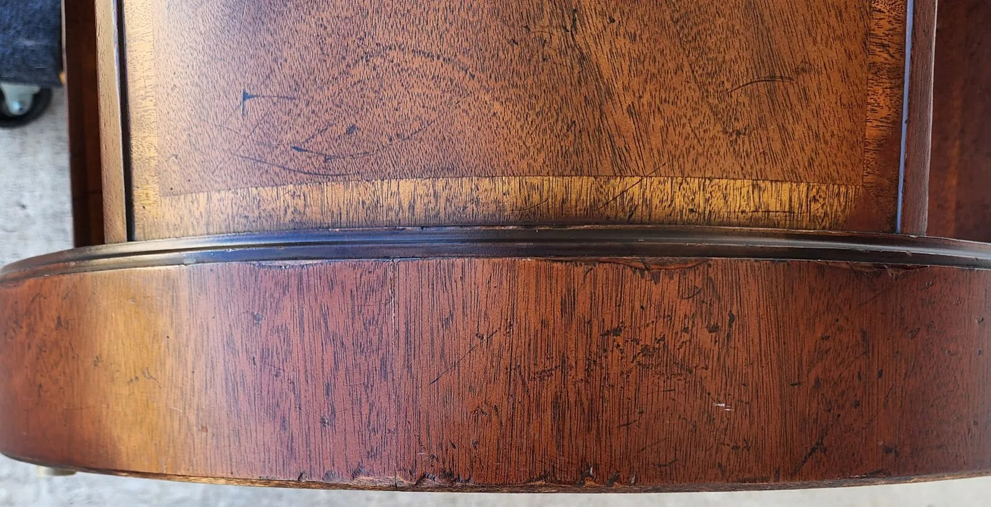 BAKER Drum Center Side Table Banded Mahogany Glass Top