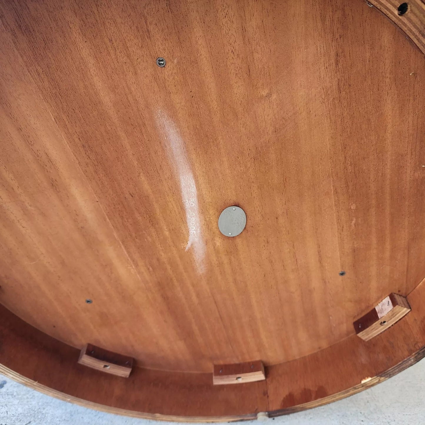 BAKER Drum Center Side Table Banded Mahogany Glass Top