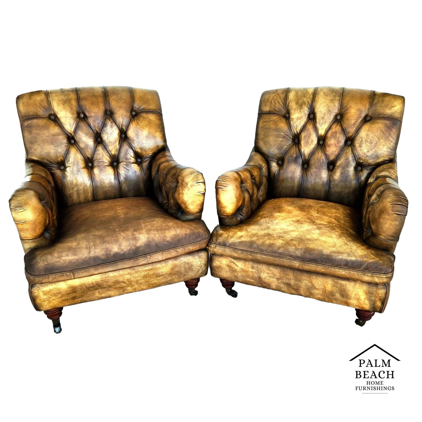 Top Grain Leather Club Chairs Pair