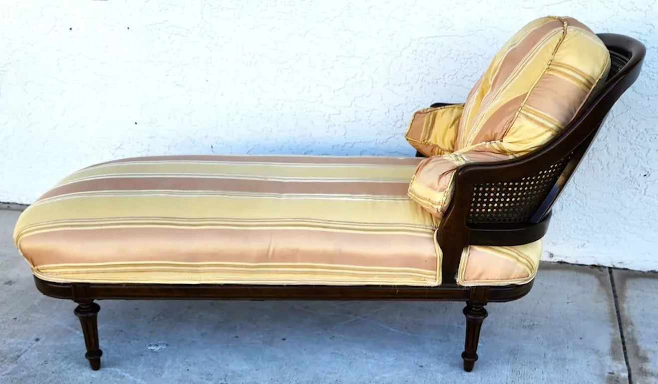 Antique Walnut Cane Chaise Lounge