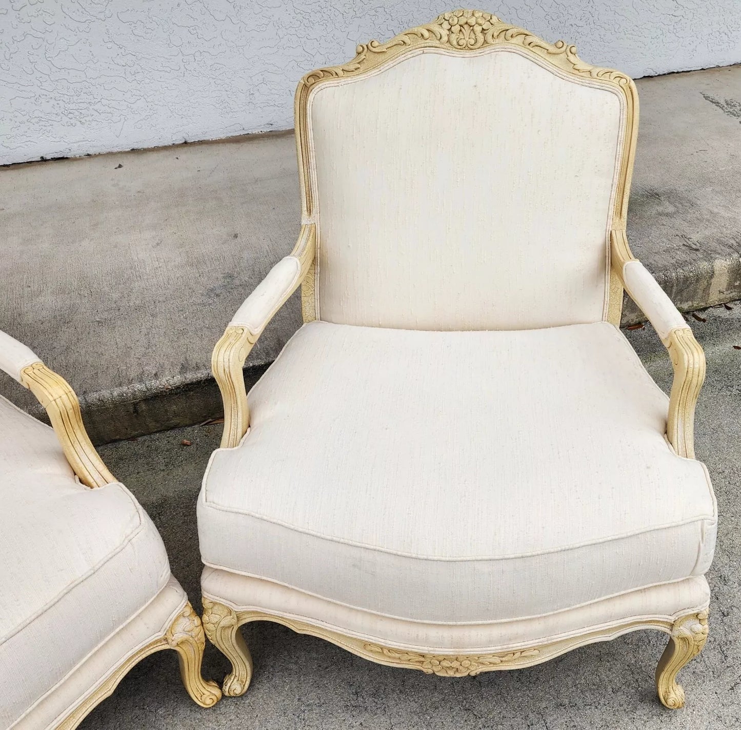 Drexel Heritage Louis XV French Armchairs Linen