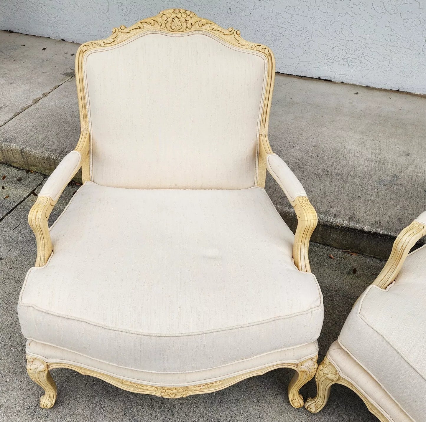 Drexel Heritage Louis XV French Armchairs Linen