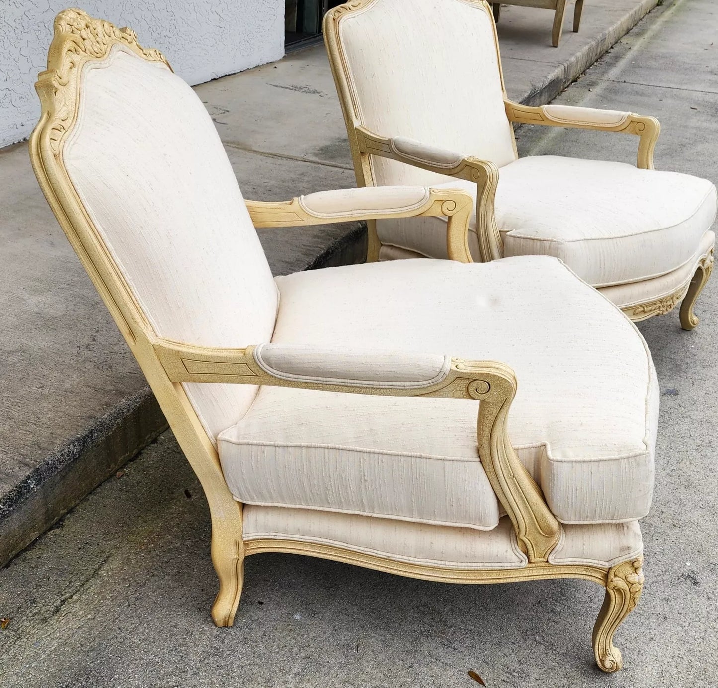 Drexel Heritage Louis XV French Armchairs Linen