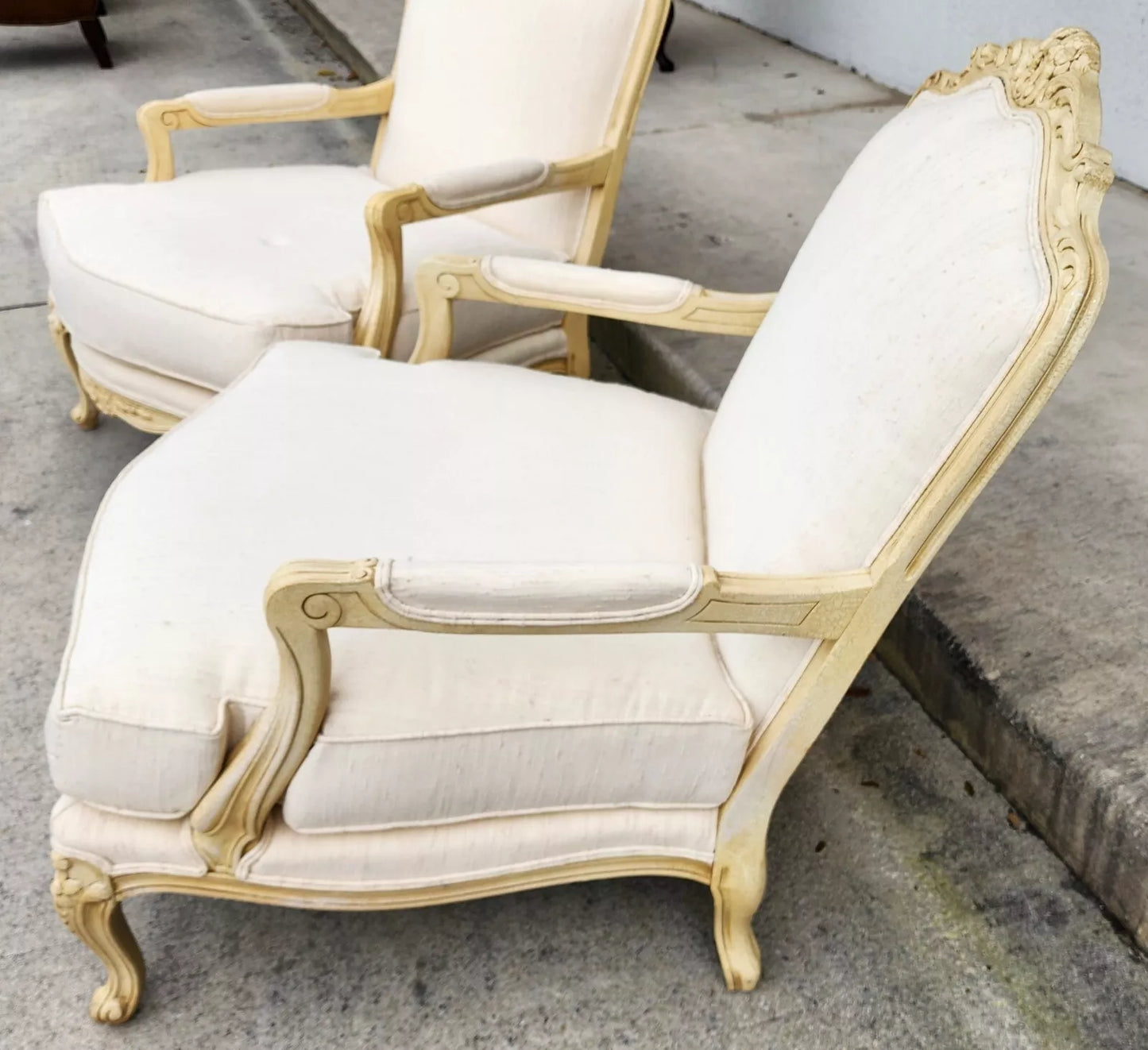 Drexel Heritage Louis XV French Armchairs Linen