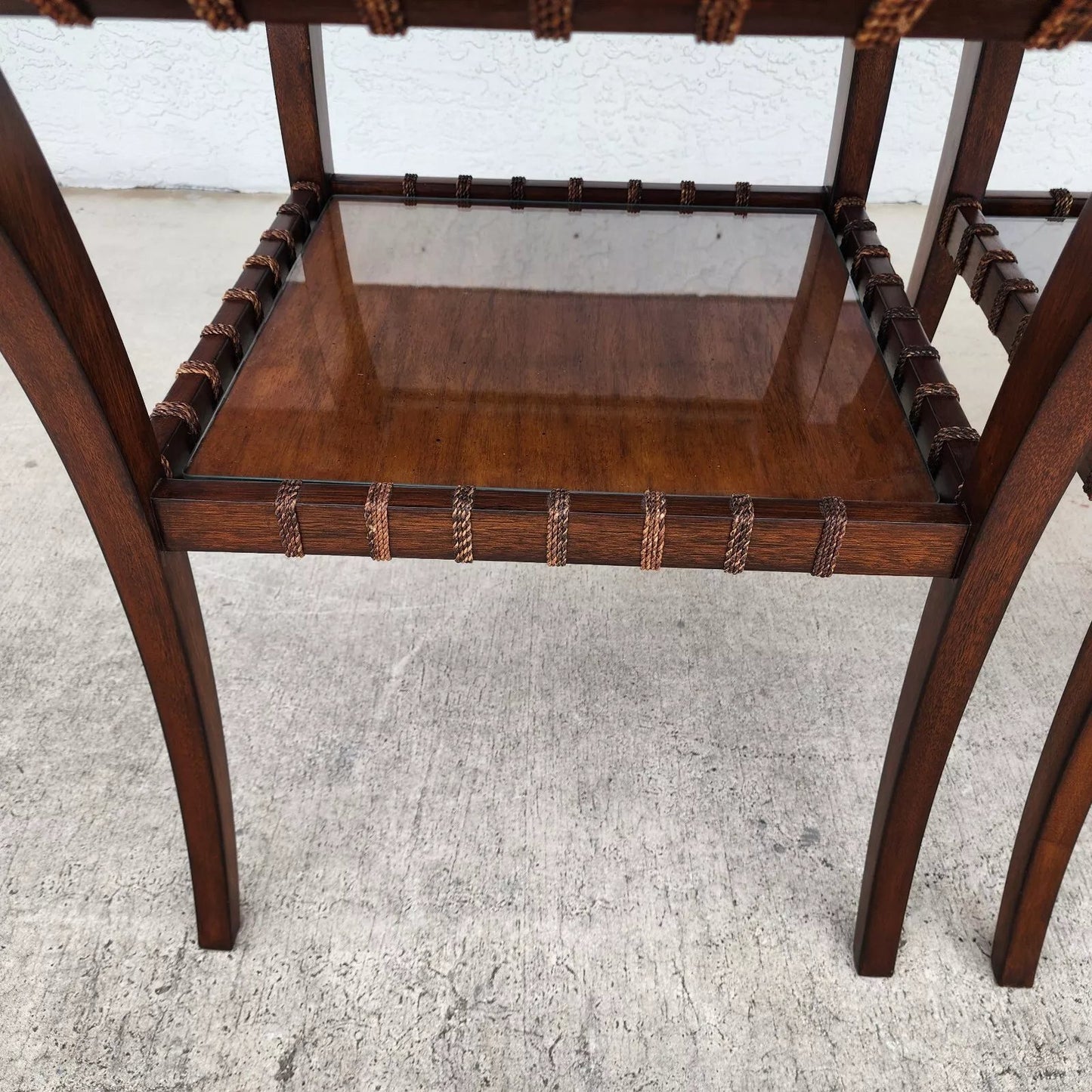 Vintage Teak Klismos Side Tables with Glass Pair