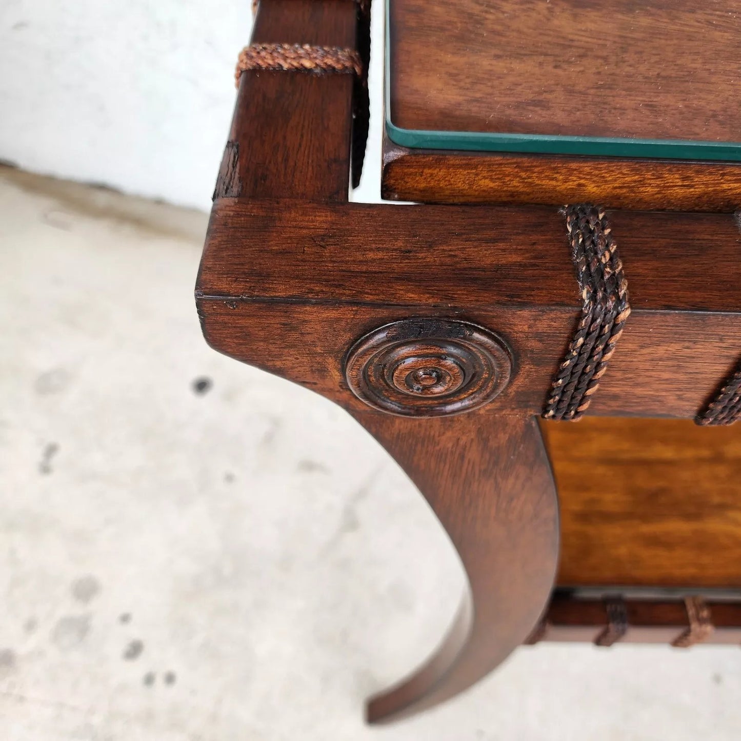Vintage Teak Klismos Side Tables with Glass Pair