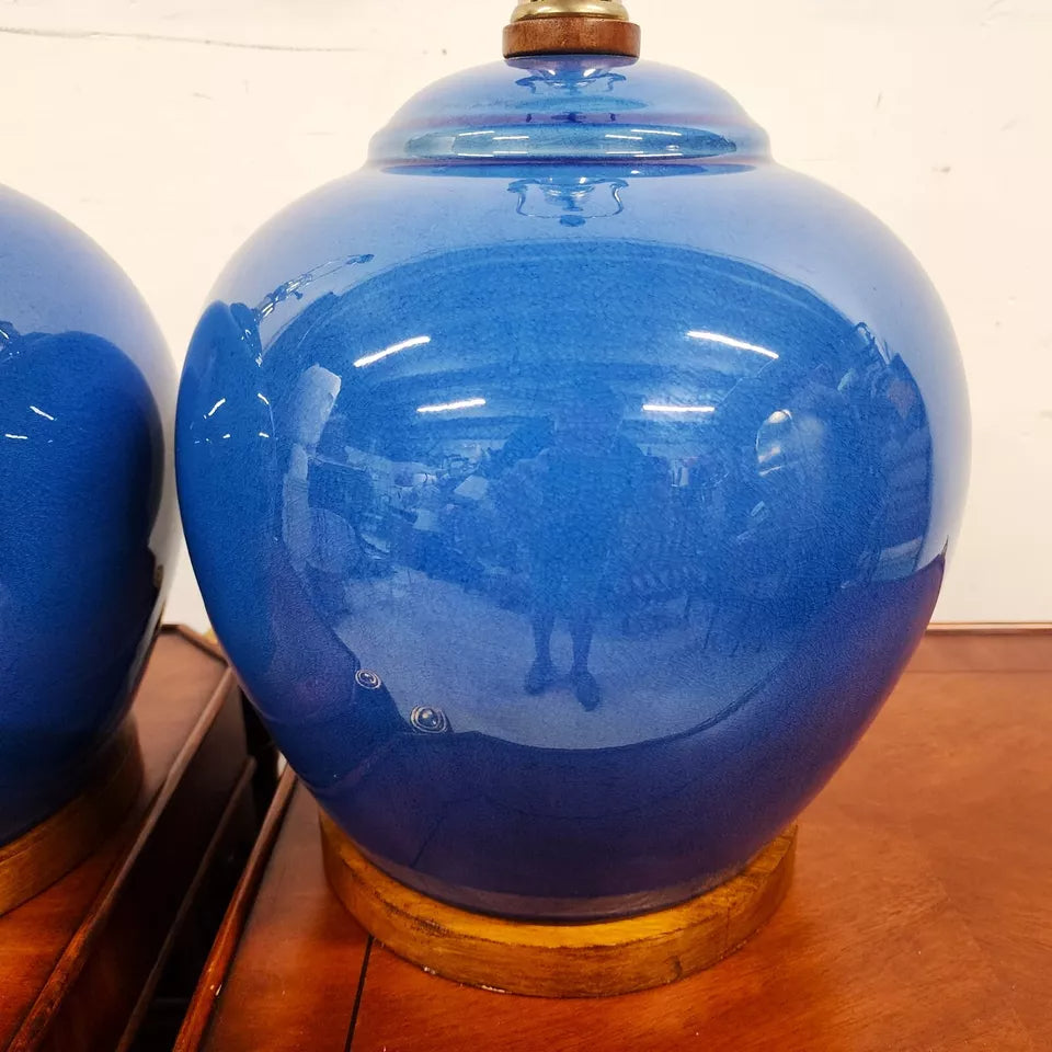 Ralph Lauren Table Lamps Ceramic Blue Pair