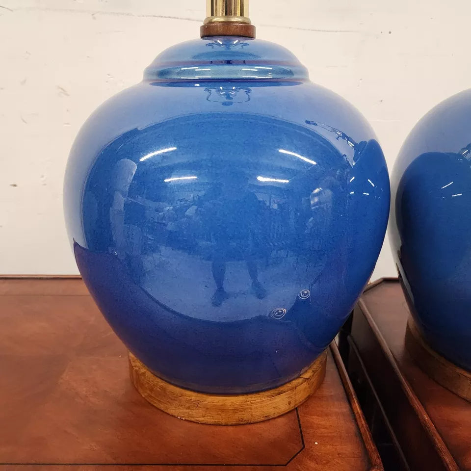 Ralph Lauren Table Lamps Ceramic Blue Pair