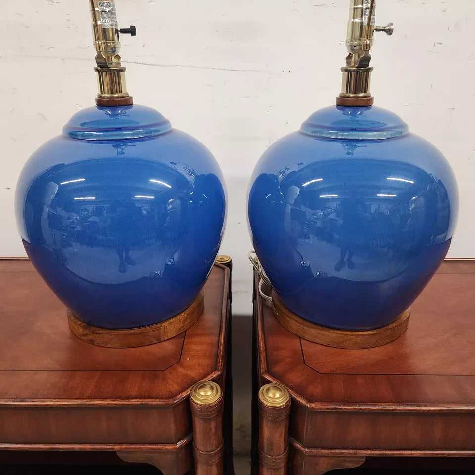 Ralph Lauren Table Lamps Ceramic Blue Pair